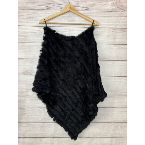 Y2K Wilsons Leather Maxima Black Rabbit Fur Wool Shawl Poncho Genuine One Size - Picture 4 of 8
